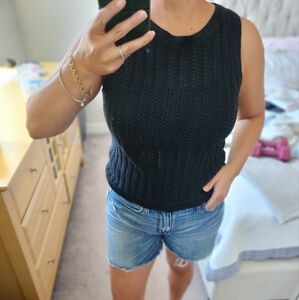 Black 100% Cotton Knit Sleeveless Top